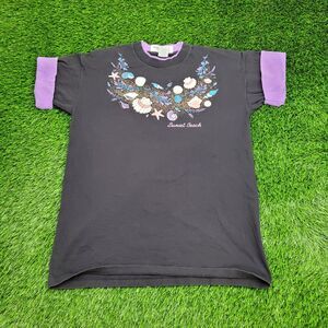 Vintage 80s Seashells Shirt Womens XL 22x28 Sunset-Beach USA